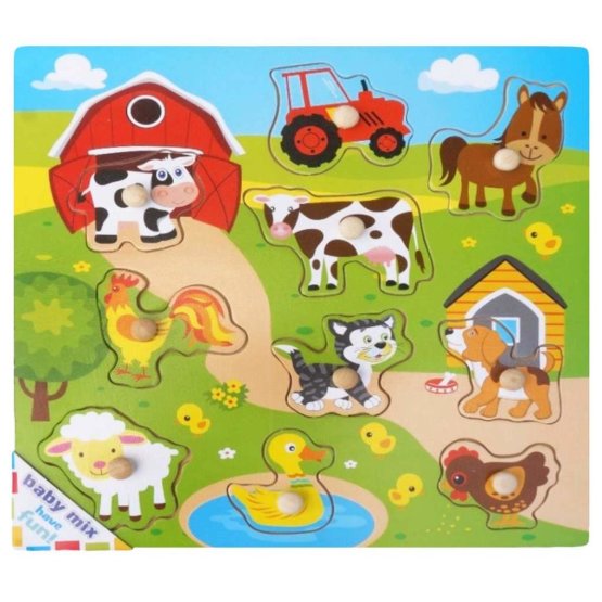 Dětské dřevěné puzzle s úchyty Baby Mix Vesnice Dle obrázku
