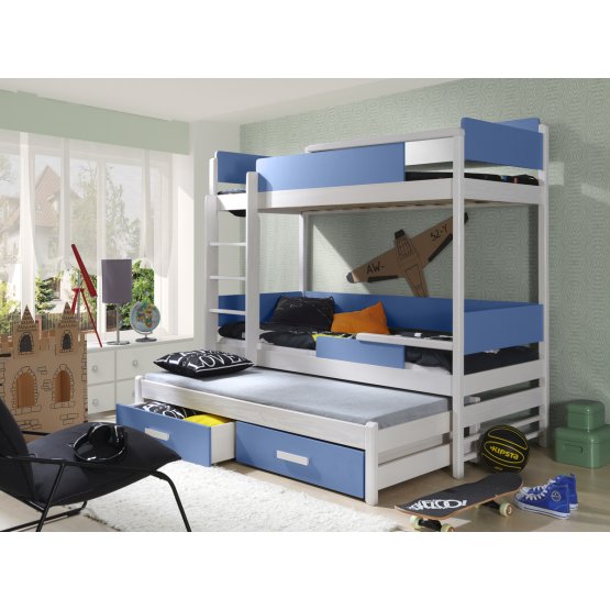 Ourbaby patrová postel s přistýlkou Quatro modrá