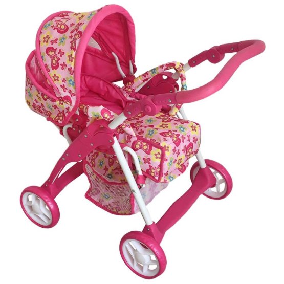 Dětský kočárek pro panenky 2v1 Baby Mix růžový - motýlci
