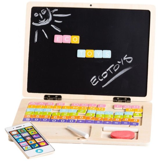 Dětský dřevěný laptop s magnetickou tabulí