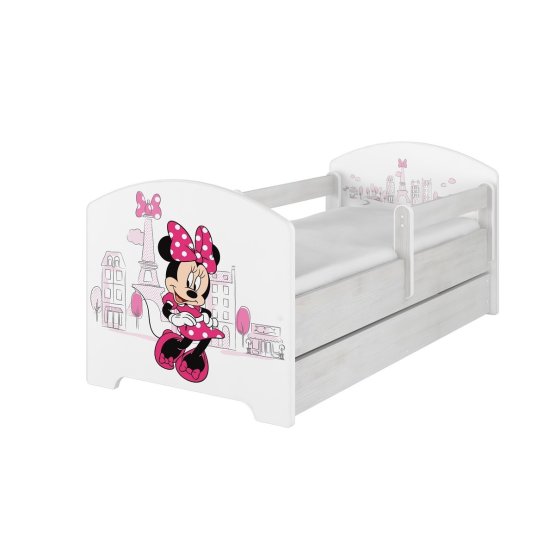 BAZAR - Dětská postel se zábranou - Minnie Mouse v Paříži + úložný prostor 140x70 cm