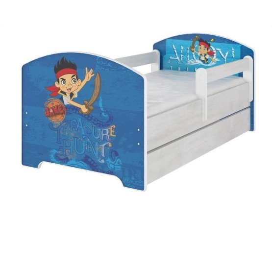 BAZAR -  Dětská postel se zábranou - Jake a piráti ze země Nezemě + úložný prostor 140x70 cm