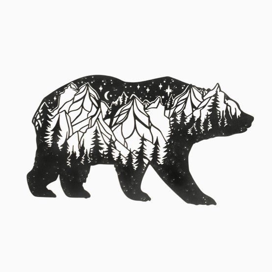 Dřevěný geometrický obraz - Medvěd Hory - různé barvy Barva: černá