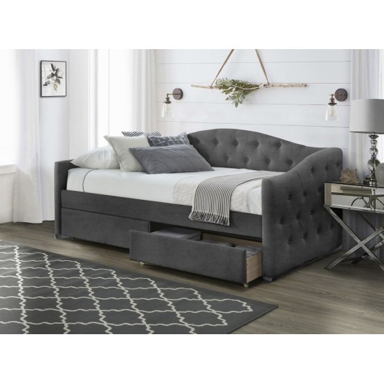 Čalouněná postel s šuplíky ALOHA 90 x 200 cm - Tmavě šedá
