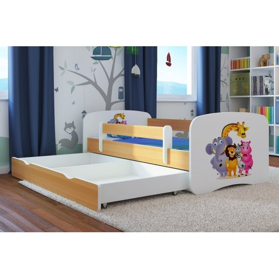 Dětská postel se zábranou Ourbaby - ZOO III - buk-bílá