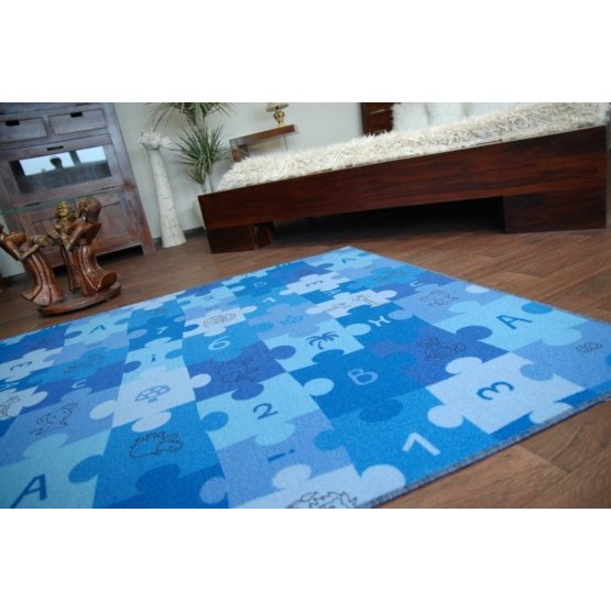 Dětský koberec Puzzle - modrý