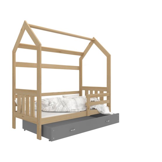 Dětská postel domeček Filip - přírodní-šedá