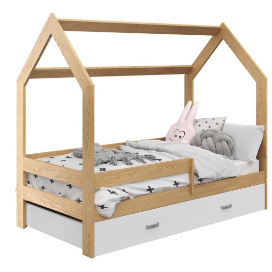 Domečková postel Paula se zábranou 160 x 80 cm - borovice