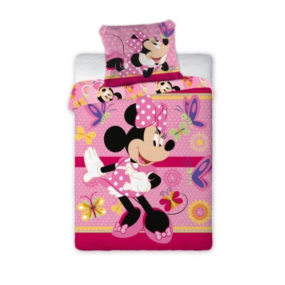Dětské povlečení 100×135+40×60 Minnie Mouse a motýlci - růžové