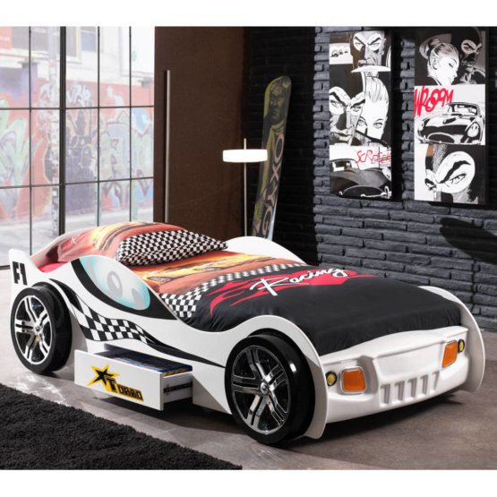 Dětská postel auto Turbo Racing - bílá