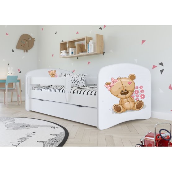 Dětská postel se zábranou Ourbaby -Méďa - bílá