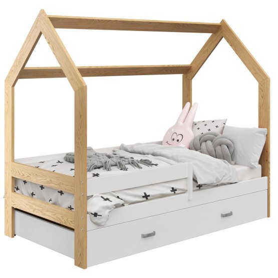 Domečková postel Paula se zábranou 160 x 80 cm - bílá / borovice
