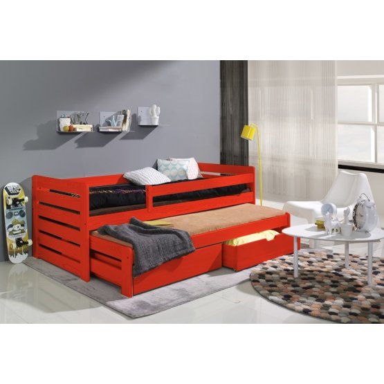 Dětská postel s přistýlkou a zábranou Praktik 200x90 cm - oranžová