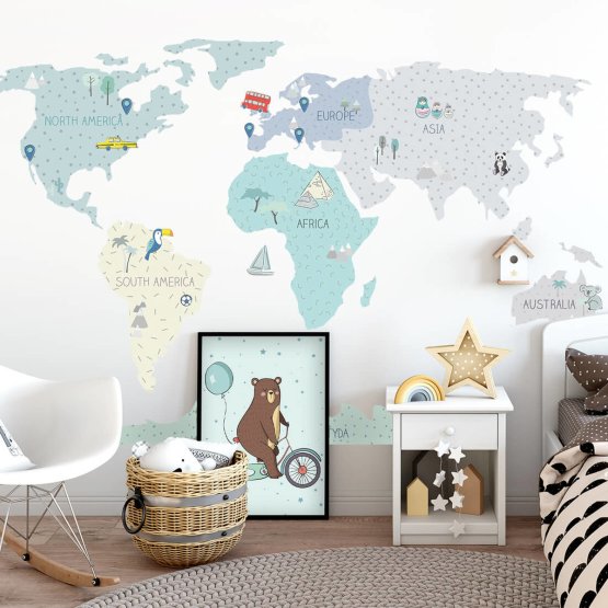 Samolepka na zeď Mapa světa - mint