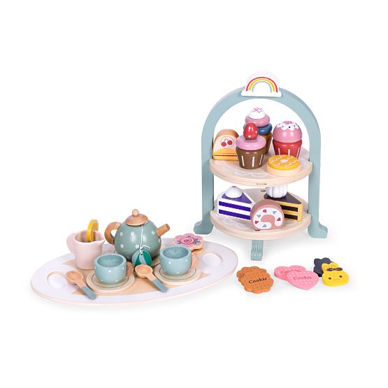 Čajový a kávový servis s cukrovinkami šálky konvice tácek podnos ECOTOYS