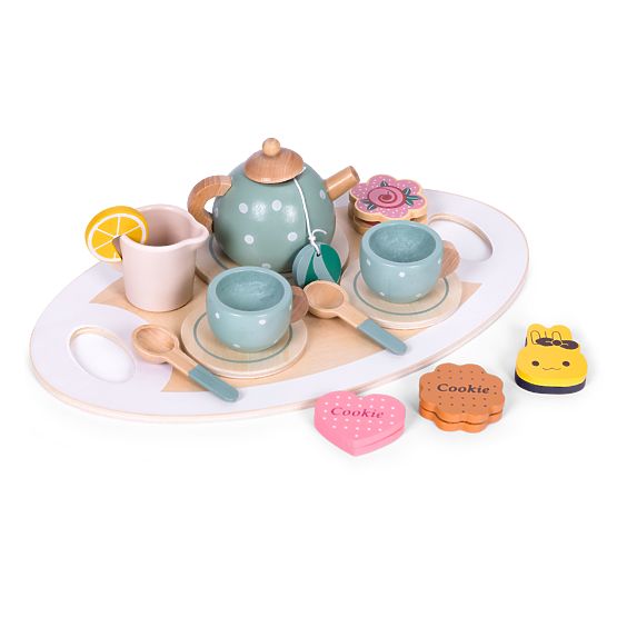 Čajový a kávový servis s cukrovinkami šálky konvice tácek podnos ECOTOYS