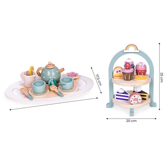 Čajový a kávový servis s cukrovinkami šálky konvice tácek podnos ECOTOYS