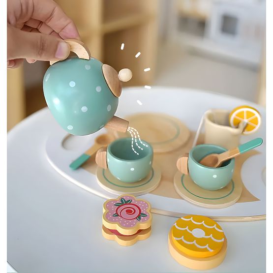 Čajový a kávový servis s cukrovinkami šálky konvice tácek podnos ECOTOYS