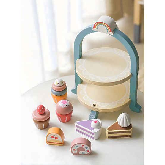 Čajový a kávový servis s cukrovinkami šálky konvice tácek podnos ECOTOYS