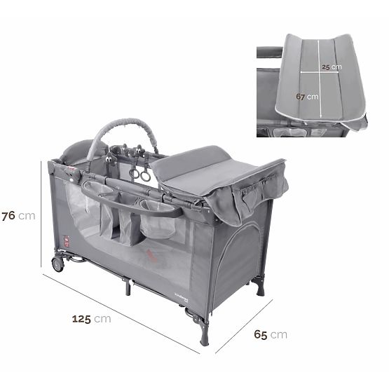 Cestovní postýlka Comfort Plus - šedo-mátová