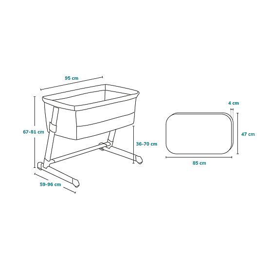Cestovní postýlka k posteli rodičů Theo - světle šedá