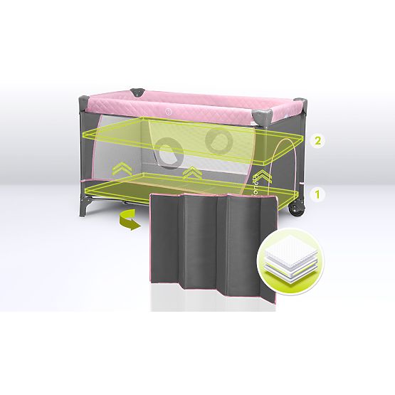 Cestovní postýlka s přebalovacím pultem - růžová 