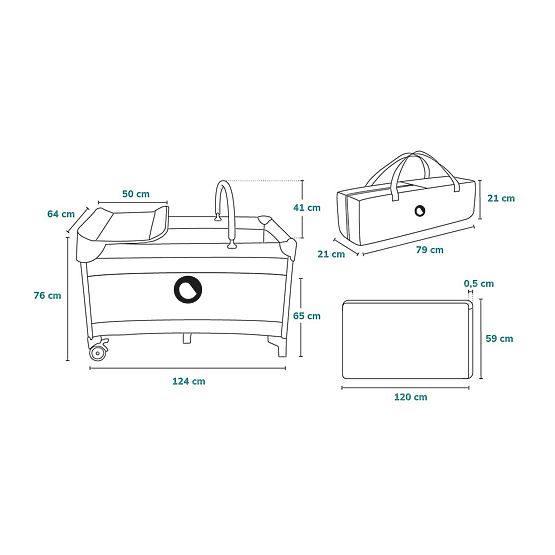 Cestovní postýlka s přebalovacím pultem - šedá