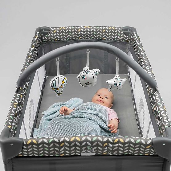 Cestovní postýlka s přebalovacím pultem - šedá