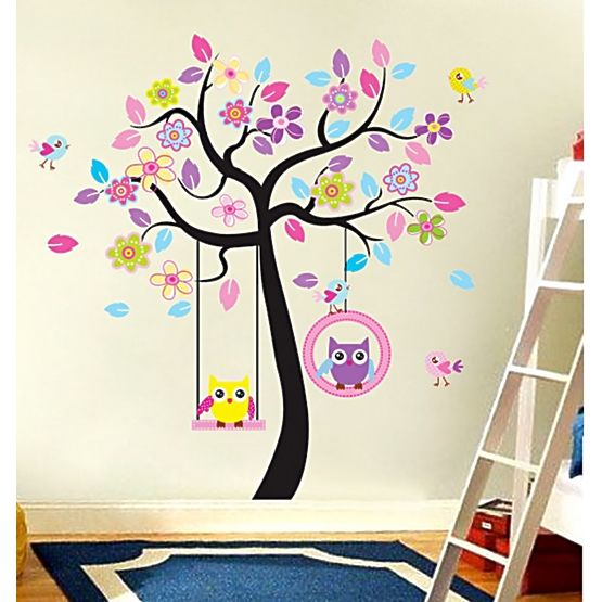 Dekorace na zeď - sovičky na houpačce