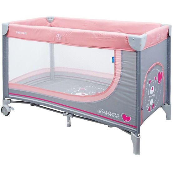 Dětská cestovní postýlka Baby Mix Medvídek pink Růžová