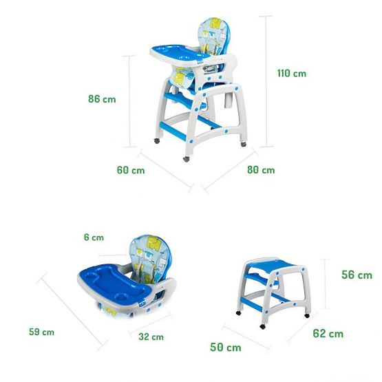 Dětská jídelní židlička 2v1 - modrá