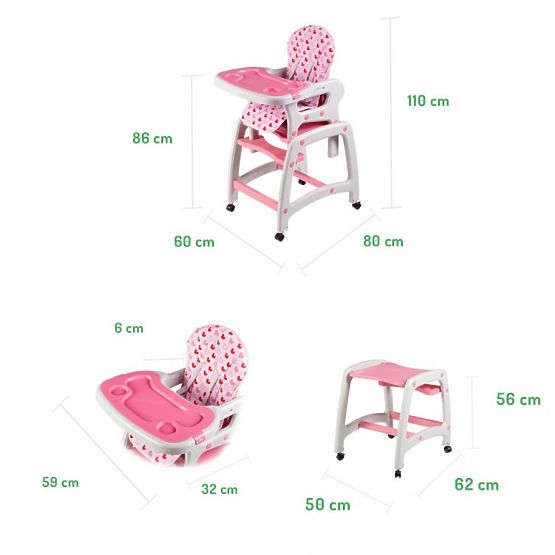 Dětská jídelní židlička 2v1 - růžová