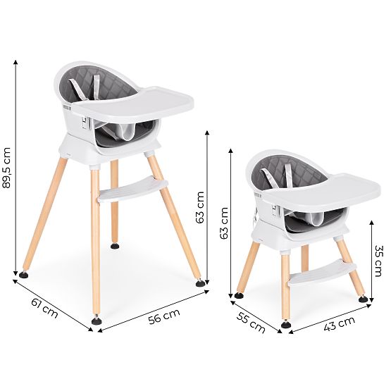 Dětská jídelní židlička 6v1 s prošívaným potahem a šedým tácem ECOTOYS