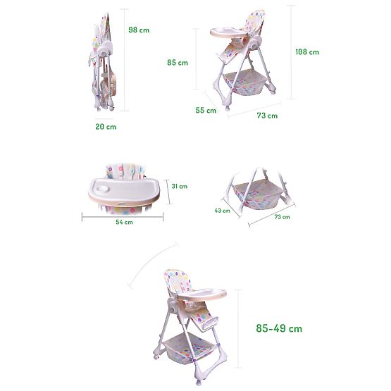 Dětská jídelní židlička/lehátko Puntíky