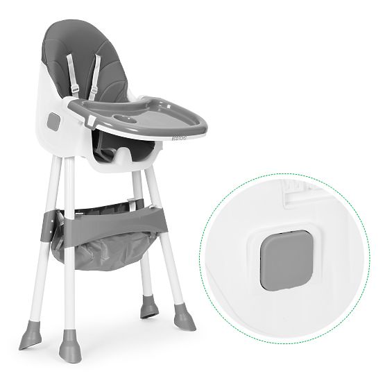 Dětská jídelní židlička s podnosem, košem, 5bodovými pásy, šedá ECOTOYS