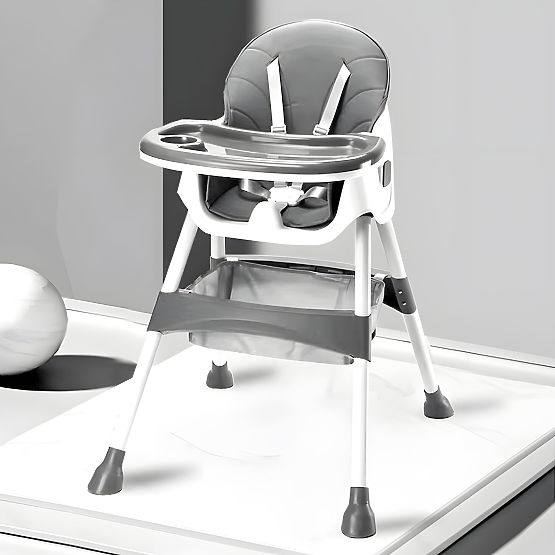 Dětská jídelní židlička s podnosem, košem, 5bodovými pásy, šedá ECOTOYS