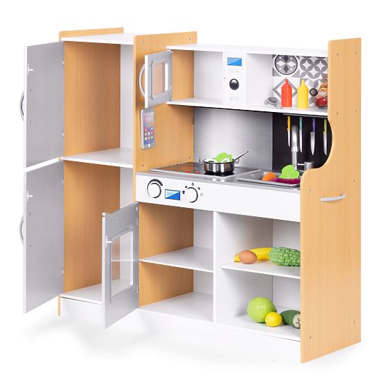 Dětská kuchyňka se zvukem a LED tabule křídová kovové doplňky MDF +3 roky ECOTOYS