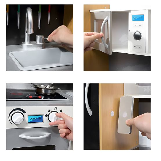 Dětská kuchyňka se zvukem a LED tabule křídová kovové doplňky MDF +3 roky ECOTOYS