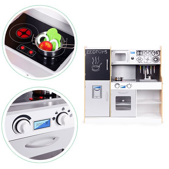 Dětská kuchyňka se zvukem a LED tabule křídová kovové doplňky MDF +3 roky ECOTOYS