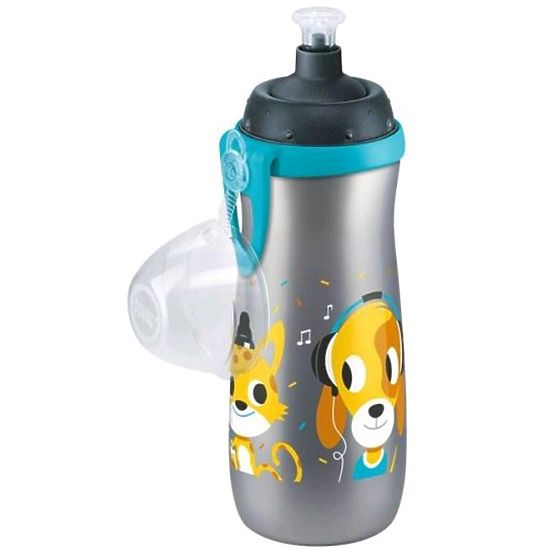Dětská láhev NUK Sports Cup pejsek a kočička 450 ml šedá