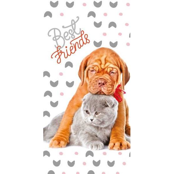 Dětská osuška 70x140 Best friends - štěňátko a koťátko