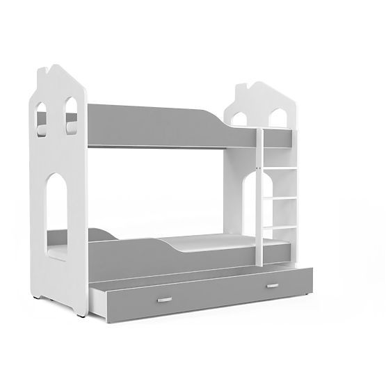 Dětská patrová postel Dominik domeček - bílo-šedá