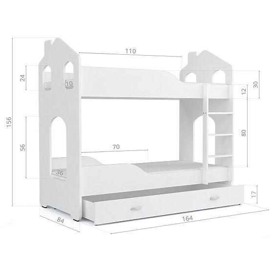Dětská patrová postel Dominik domeček - bílo-šedá