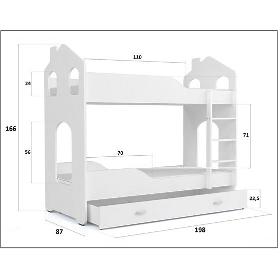 Dětská patrová postel Dominik domeček - bílo-šedá
