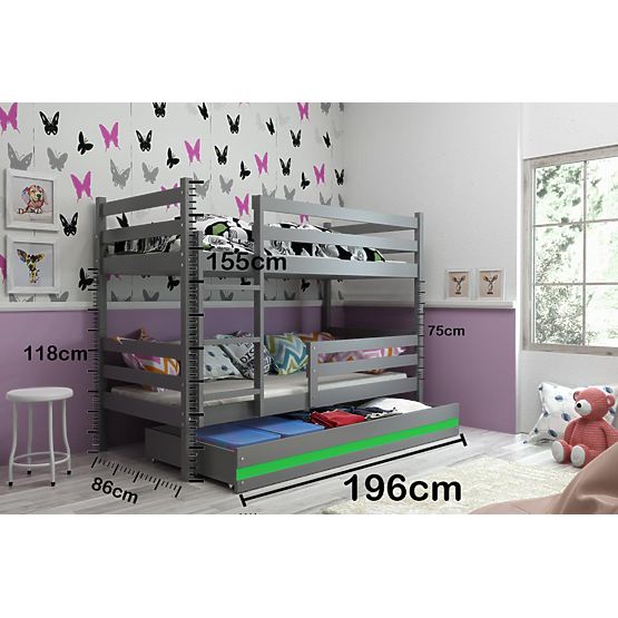 Dětská patrová postel Erika  šedá 190x80cm