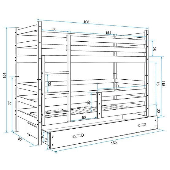 Dětská patrová postel Rocky - přírodní-šedá