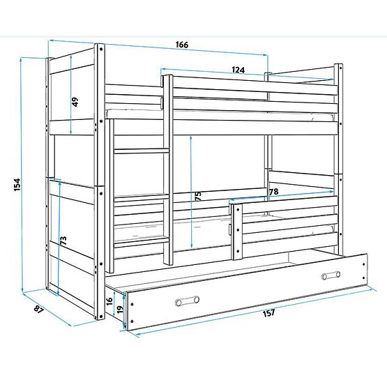 Dětská patrová postel Rocky - přírodní-šedá