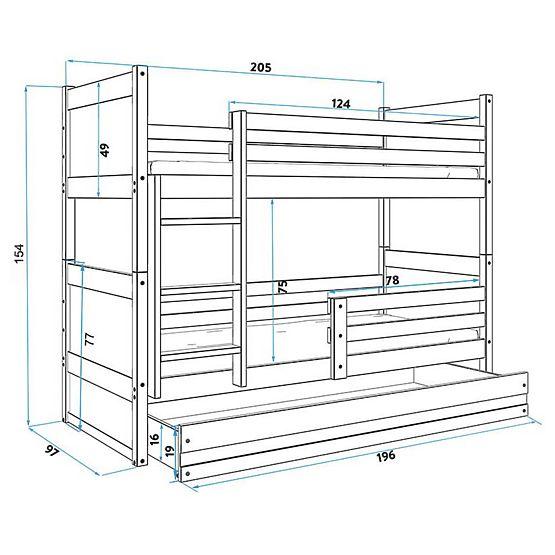 Dětská patrová postel Rocky - přírodní-šedá