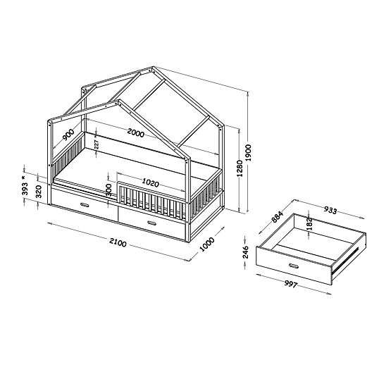 Dětská postel domeček Viktor - 200x90 cm - šedá