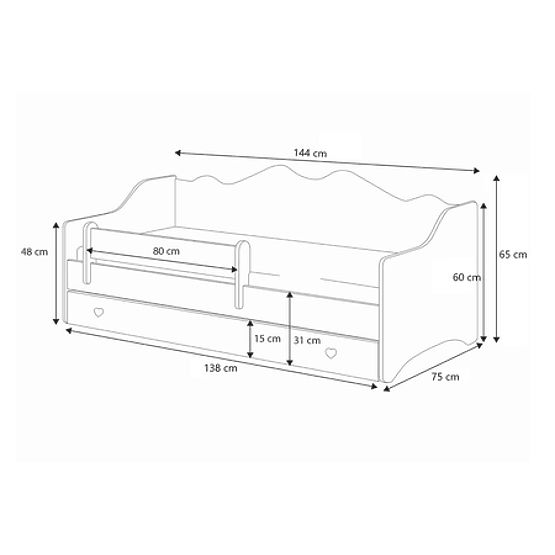 Dětská postel EMMA s šuplíkem a zábranou 140x70 růžová